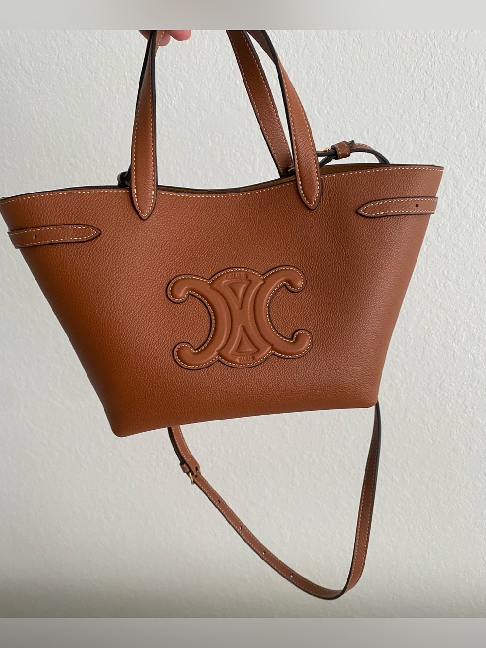 Celine Mini Cabas Anais Triomphe Tan Leather Crossbody Tote Bag & Pouch NWT